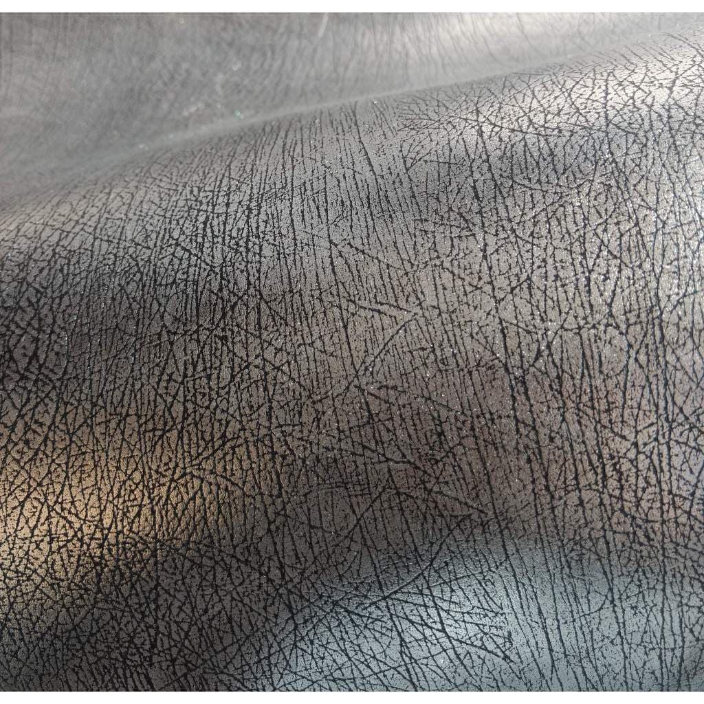 Retalho Couro Ranhura Preto com Prata