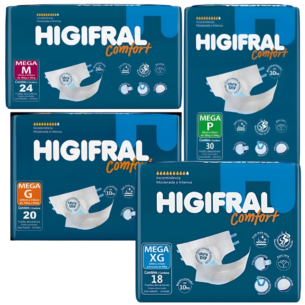 Fralda Geriátrica Adulto Higifral Confort Mega Conforto e Proteção Escolha o Tamanho P-M-G-XG