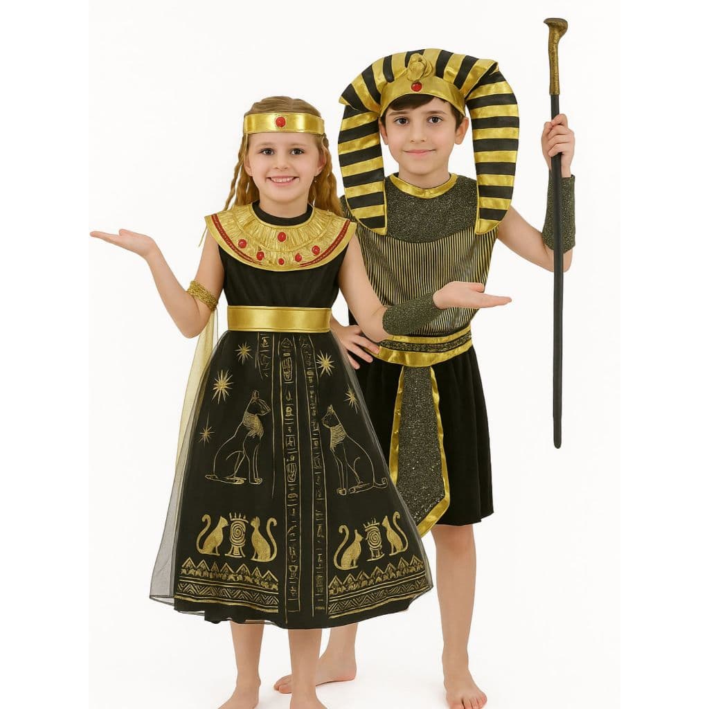 Fantasia Egípcia Cleópatra Faraó Luxo Infantil Menina Menino Halloween Festa Fantasia Com Acessórios