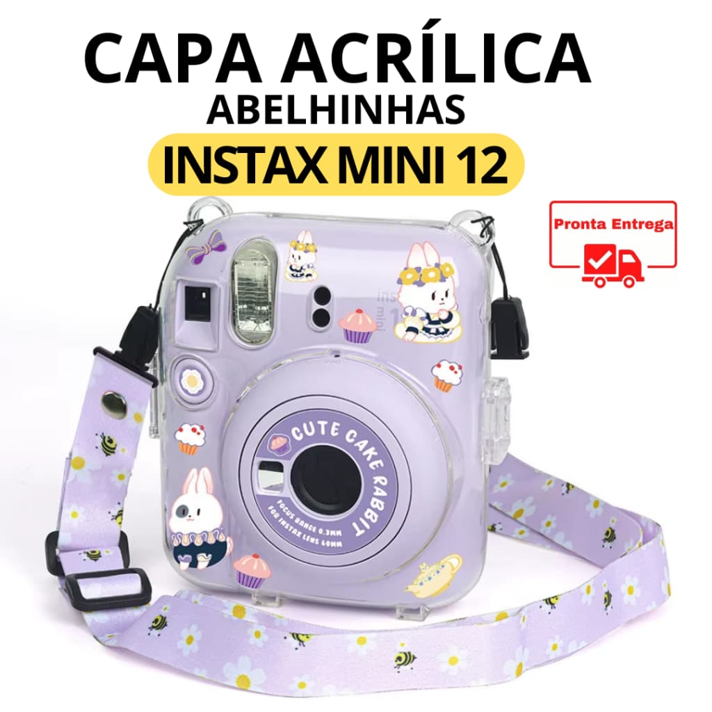 Capa Capinha Instax Mini 12 Case Para Câmera Instantânea Capa Protetora Com Alça + PORTA FOTOS