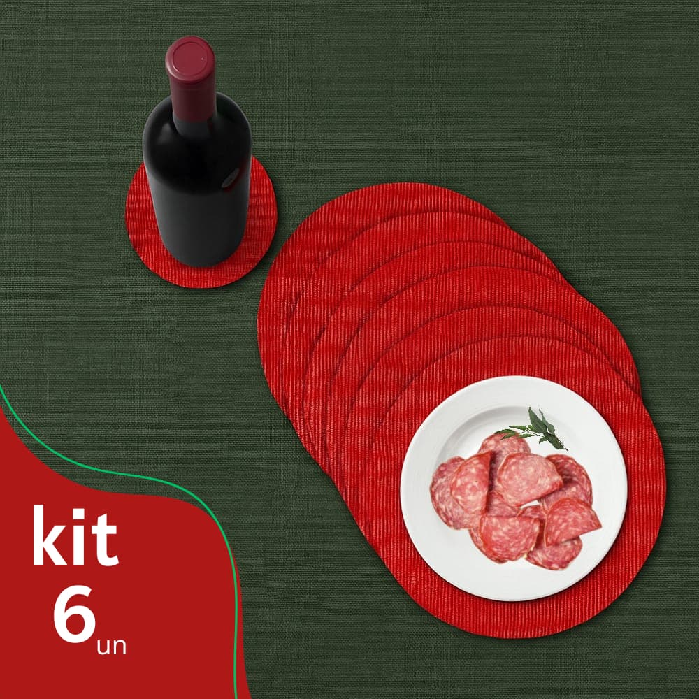 Kit 6 Jogo Americano Redondo Vermelho Sousplat Mesa Posta para Casa