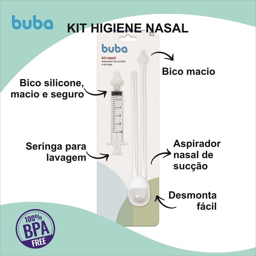Kit Lavador Aspirador Nasal Com Seringa Buba Infantil Bebê Higienizador