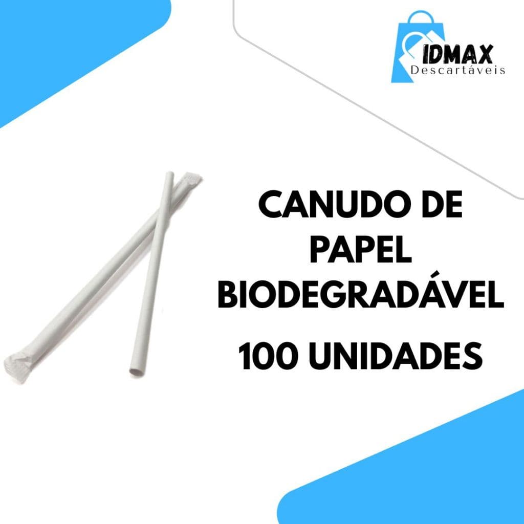 Canudos Papel Biodegradável 100und (197mmX5mm) Ecológicos Branco Para Bebidas