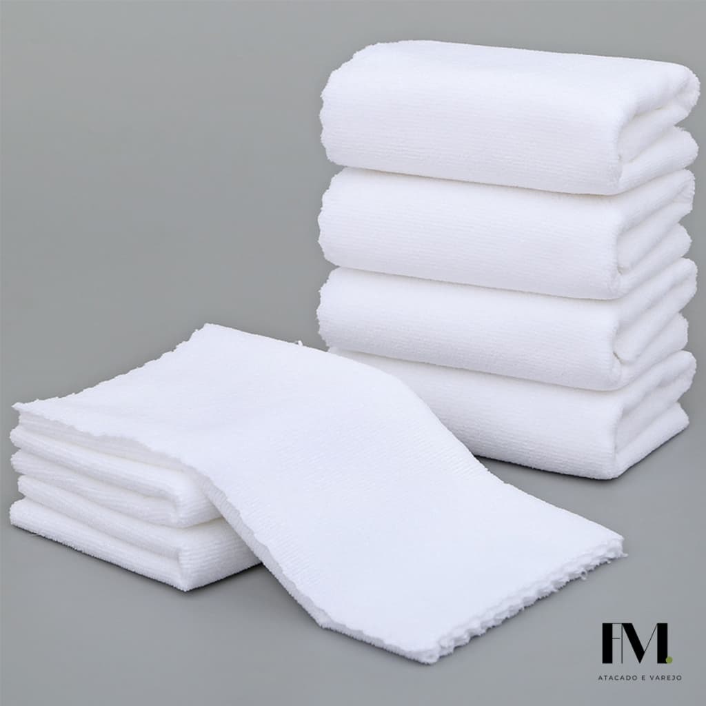 Kit 5 Pano de Microfibra Branco 40x60cm Toalha de Limpeza Grande Residencial