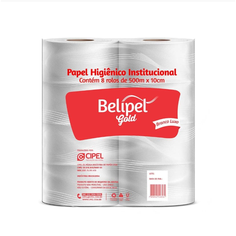 Papel Higiênico Rolão Folha Simples Branco Luxo 300Mts Fardo c/8Un - BELIPEL GOLD
