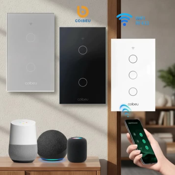 COIBEU Interruptor Inteligente WiFi Touch 1/2/3/4 Botões CINZA/BRANCO/PRETO Compatível com VOZ Alexa e Google Assistant