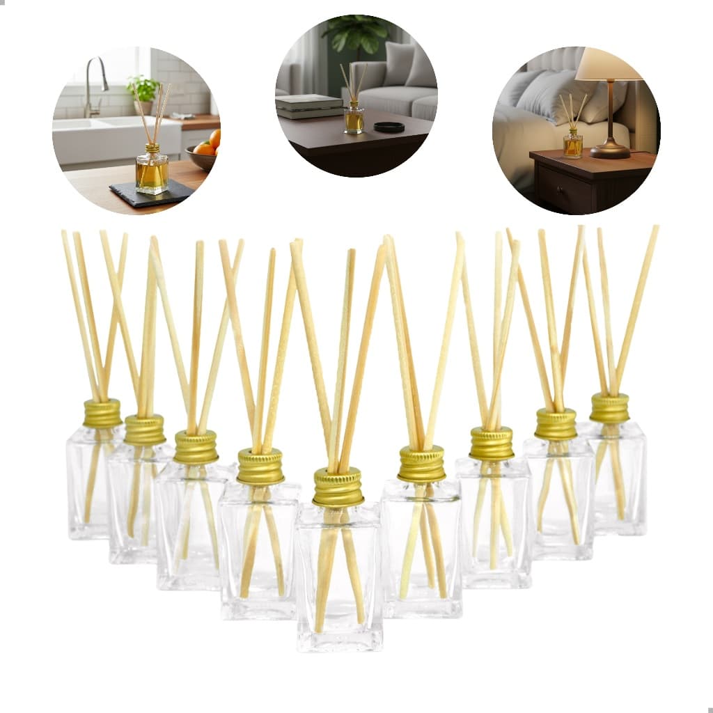 Kit 20 Vidro Aromatizador Cubo Dourado 30ml Tampa Varetas