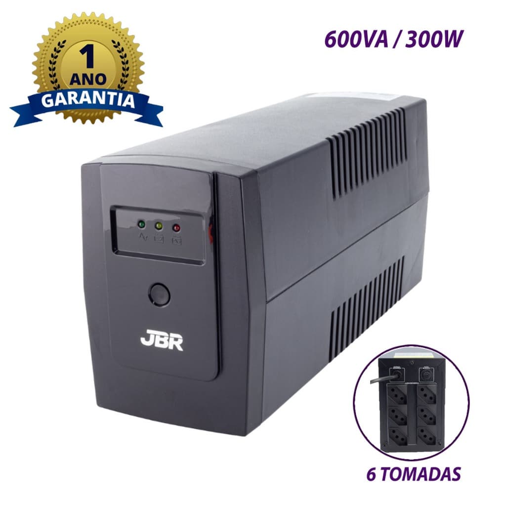 Nobreak JBR 600VA 300W Mono 110v/ 220v com 6 Tomadas e Proteção Inteligente