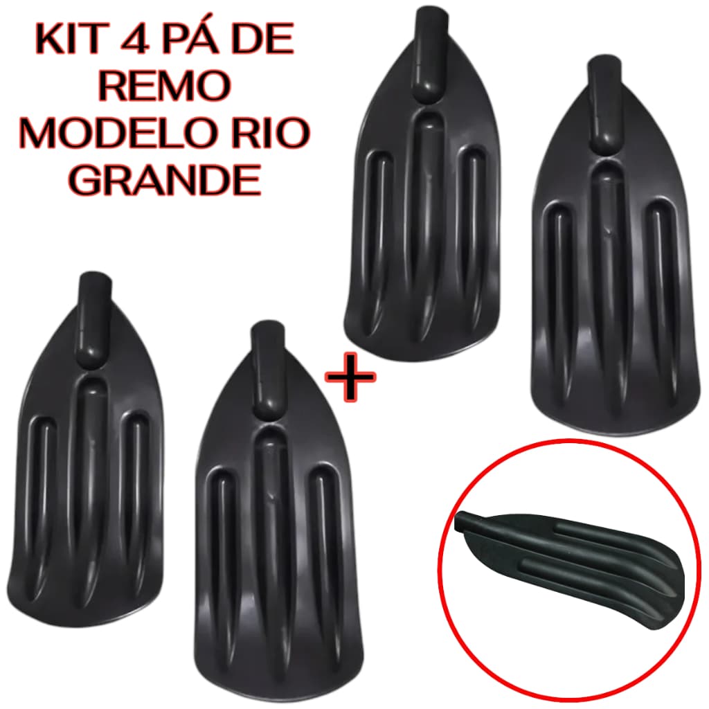 Kit 4 Pás de Remo Universal Preto para embarcações Bote Barco Canoa Pesca e caiaque