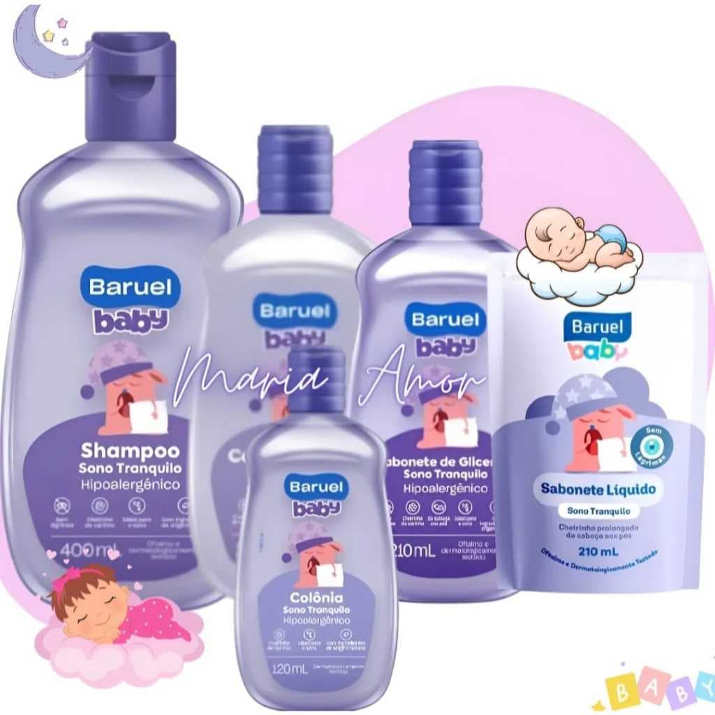 Kit Baruel Baby Sono Tranquilo Bebê: Shampoo/Condicionador/Sabonete liquido/ Colônia