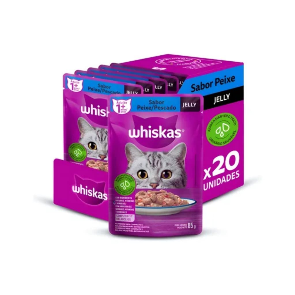 KIT 20 UNIDADES SACHÊ WHISKAS JELLY PEIXE 85G CADA