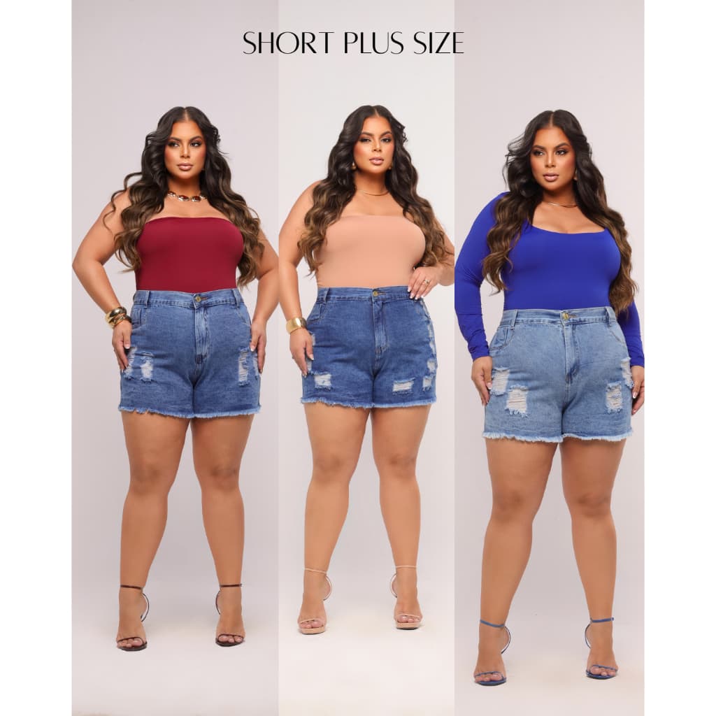 Short Jeans Plus Size Sem Elastano Lavagem Clara, Média E Escura