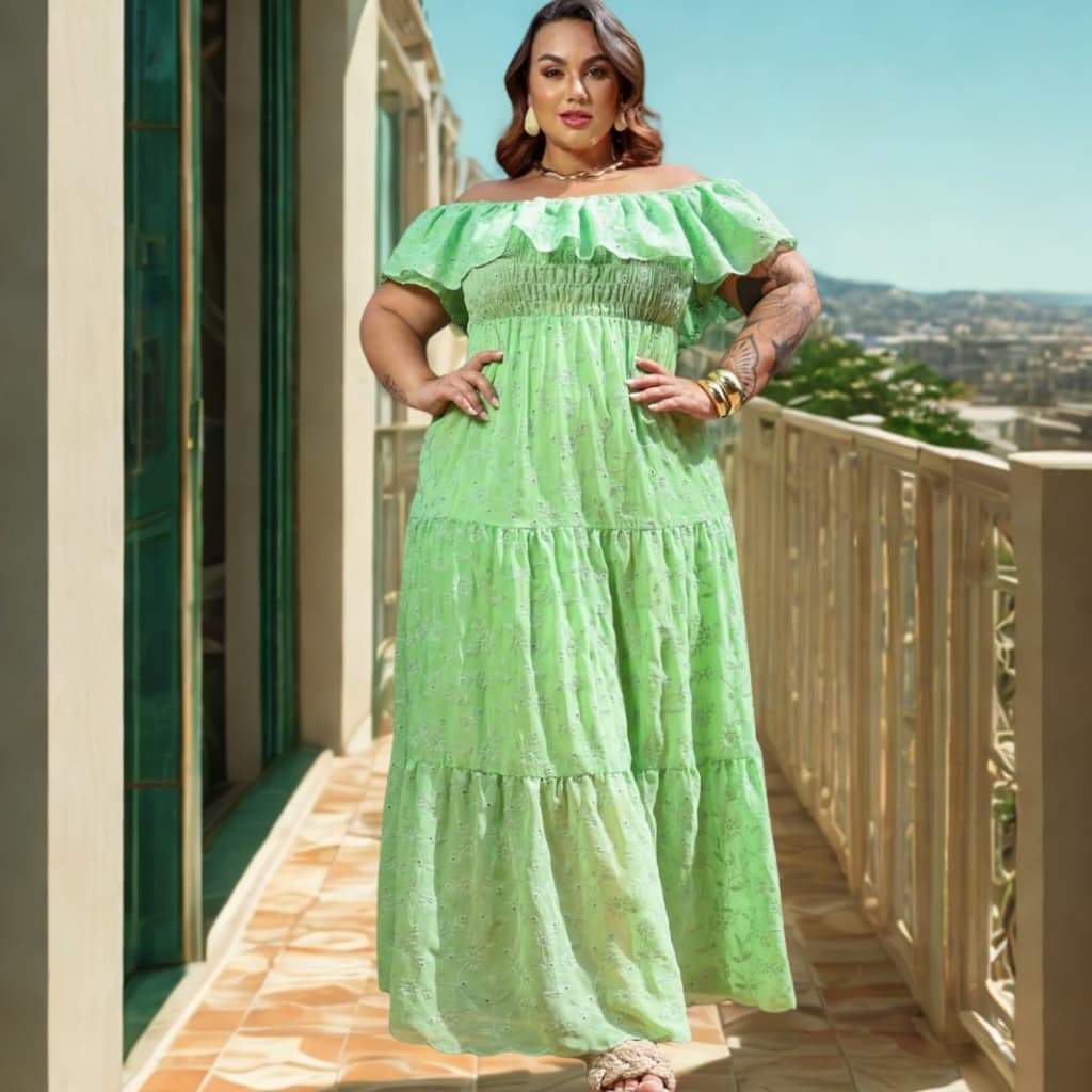 Vestido Lastex  Manga Ciganinha Rodado Babado Gestante Lactante Não Amassa em chiffon Bordado