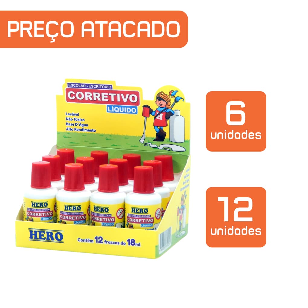 Corretivo Liquido Escolar 18ml - Marca HERO - Preço Atacado