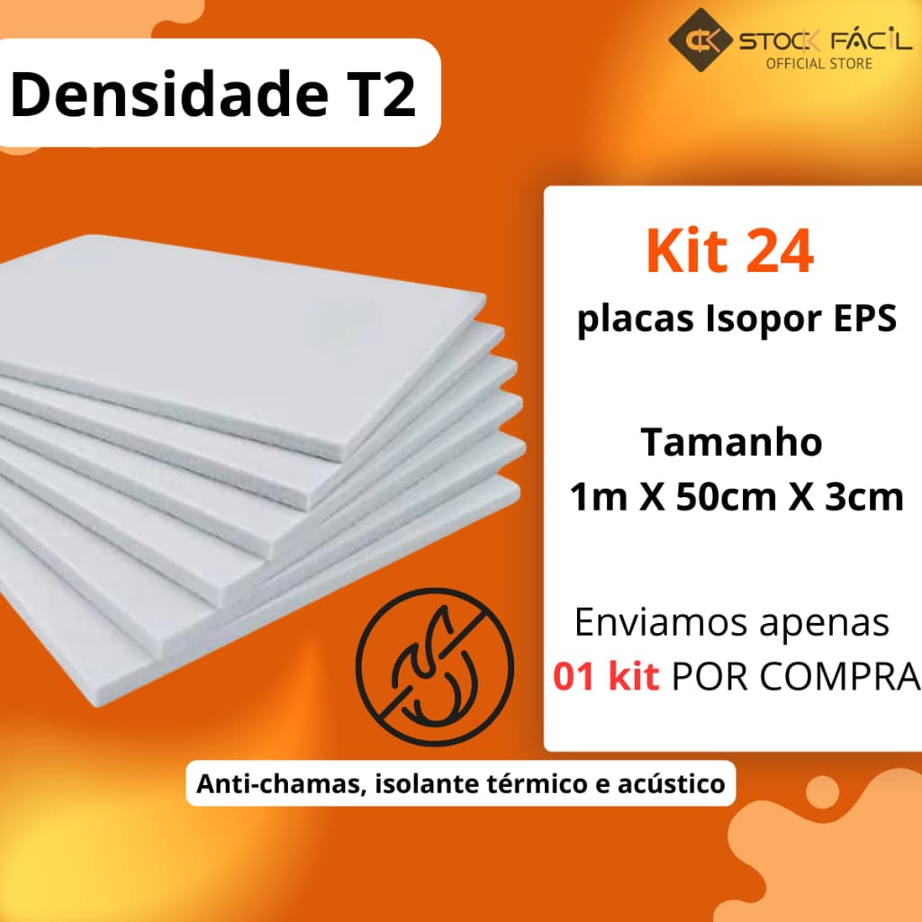 Kit 24 Unidades Placas de Isopor Anti Chamas 3cm Isolante Térmico e Acustico