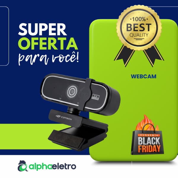 Webcam C3Tech WB-200BK Full HD 1080p QHD com Microfone USB Plug & Play