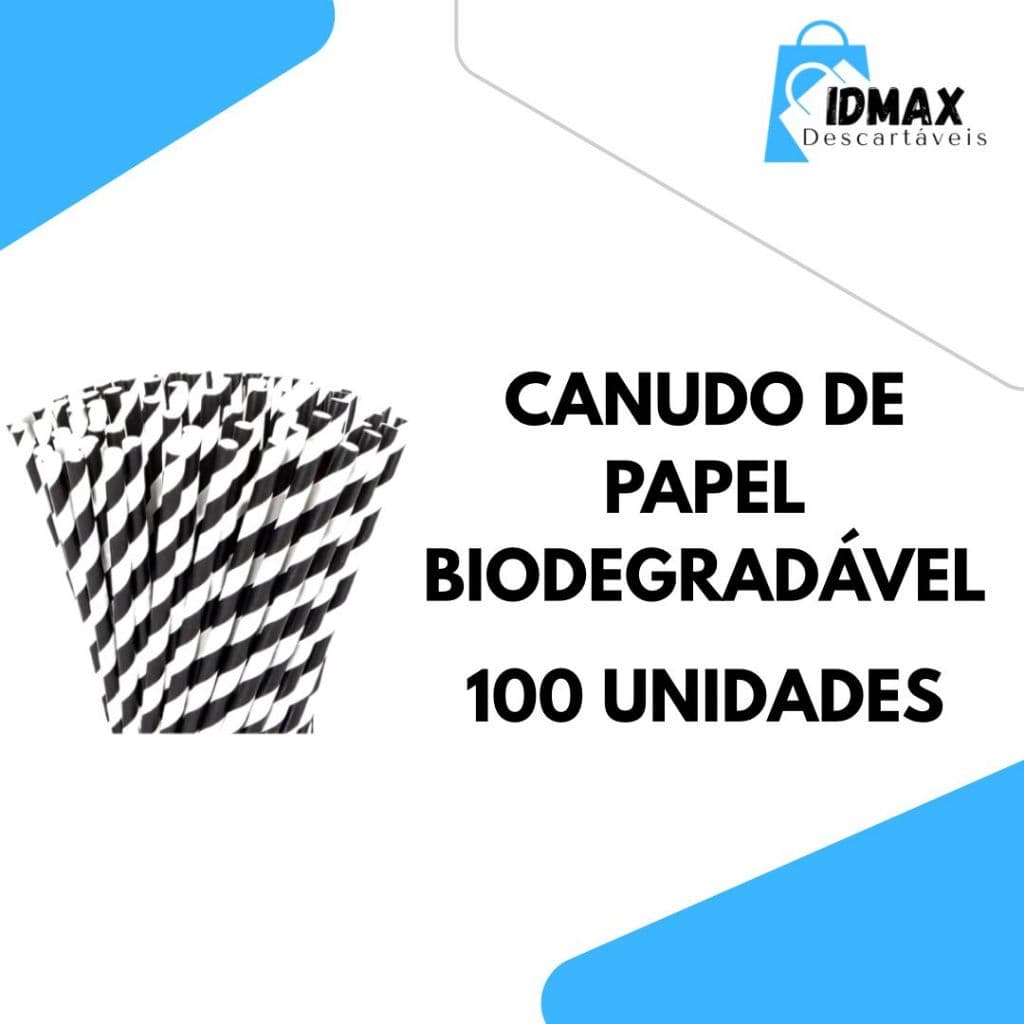 Canudos Papel Biodegradável 100und (197mmX5mm) Ecológicos - BRANCO E PRETO