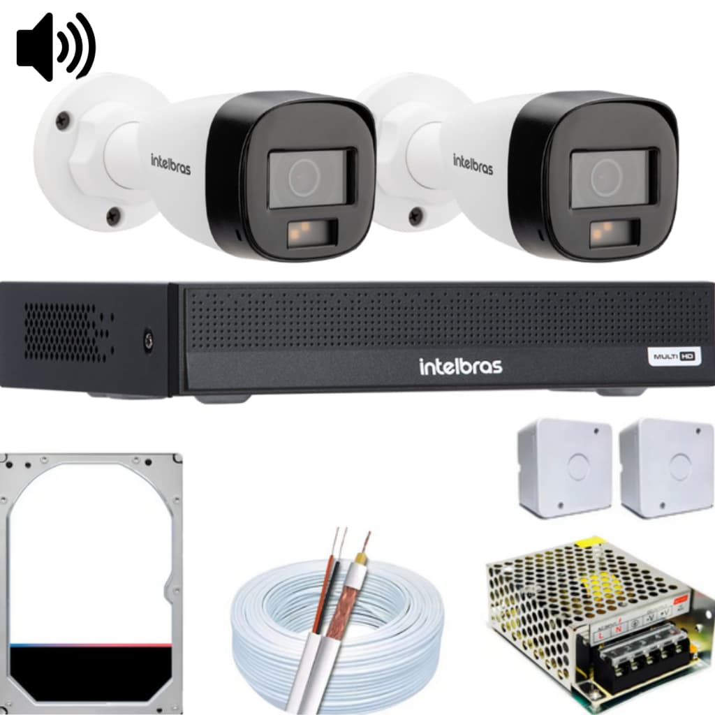 Kit 2 Cameras Intelbras Com Audio Full Collor Dvr 1204