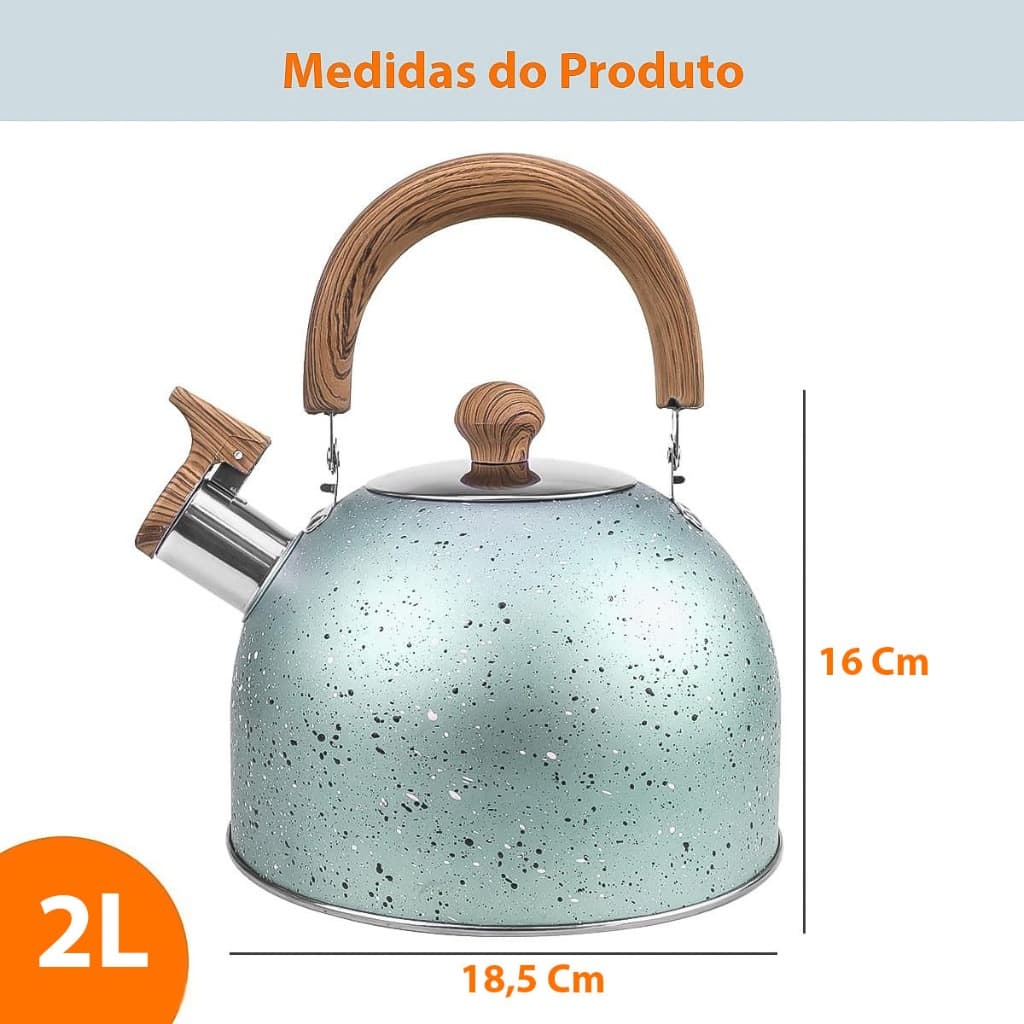 Chaleira 2 Litros Inox com tampa bico de Apito chá café Fogão Gás Elétrico e Indução Ferve Rápido  para cozinha