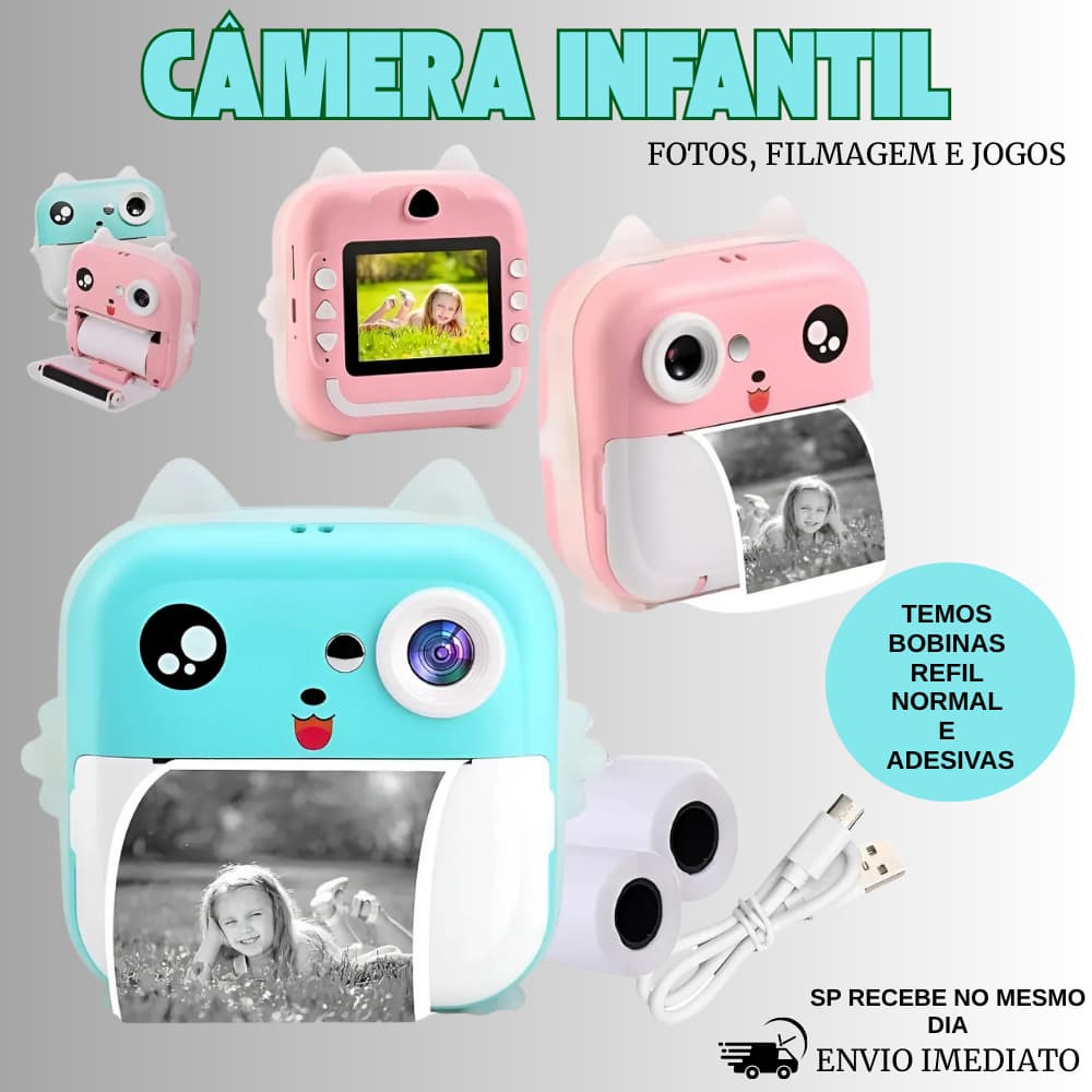 Câmera De Impressão Instantânea Para Crianças Vídeo Fotografia Digital Fotográfica Infantil Mini Impressora Térmica