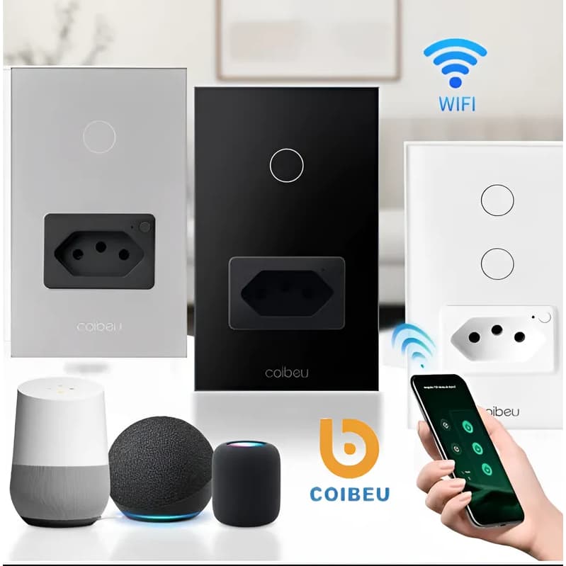 Interruptor Inteligente 1/2 Botão + Tomada Wifi Smart Alexa Google COIBEU