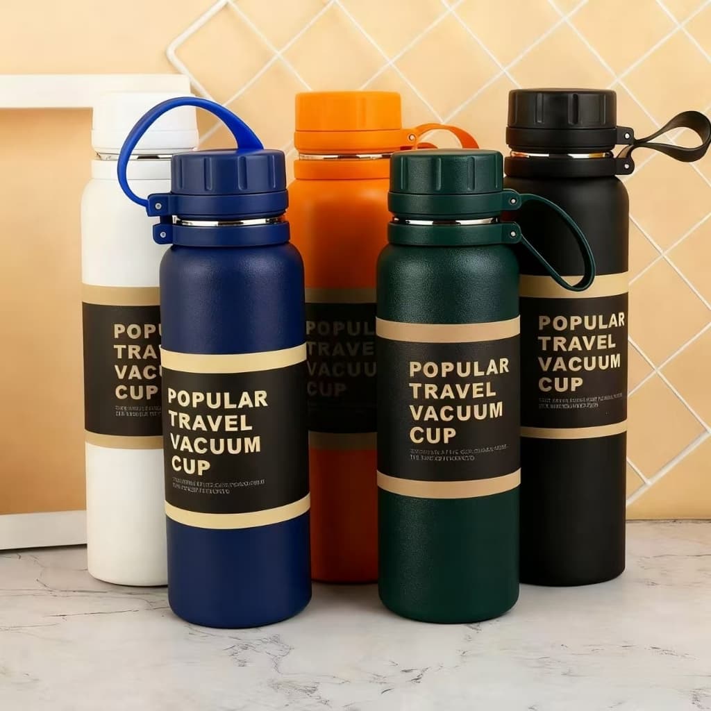 Garrafa Térmica 600/800/1000ml em Aço Inoxidavel Modelo Travel à Vácuo Esportes Quente & Frio