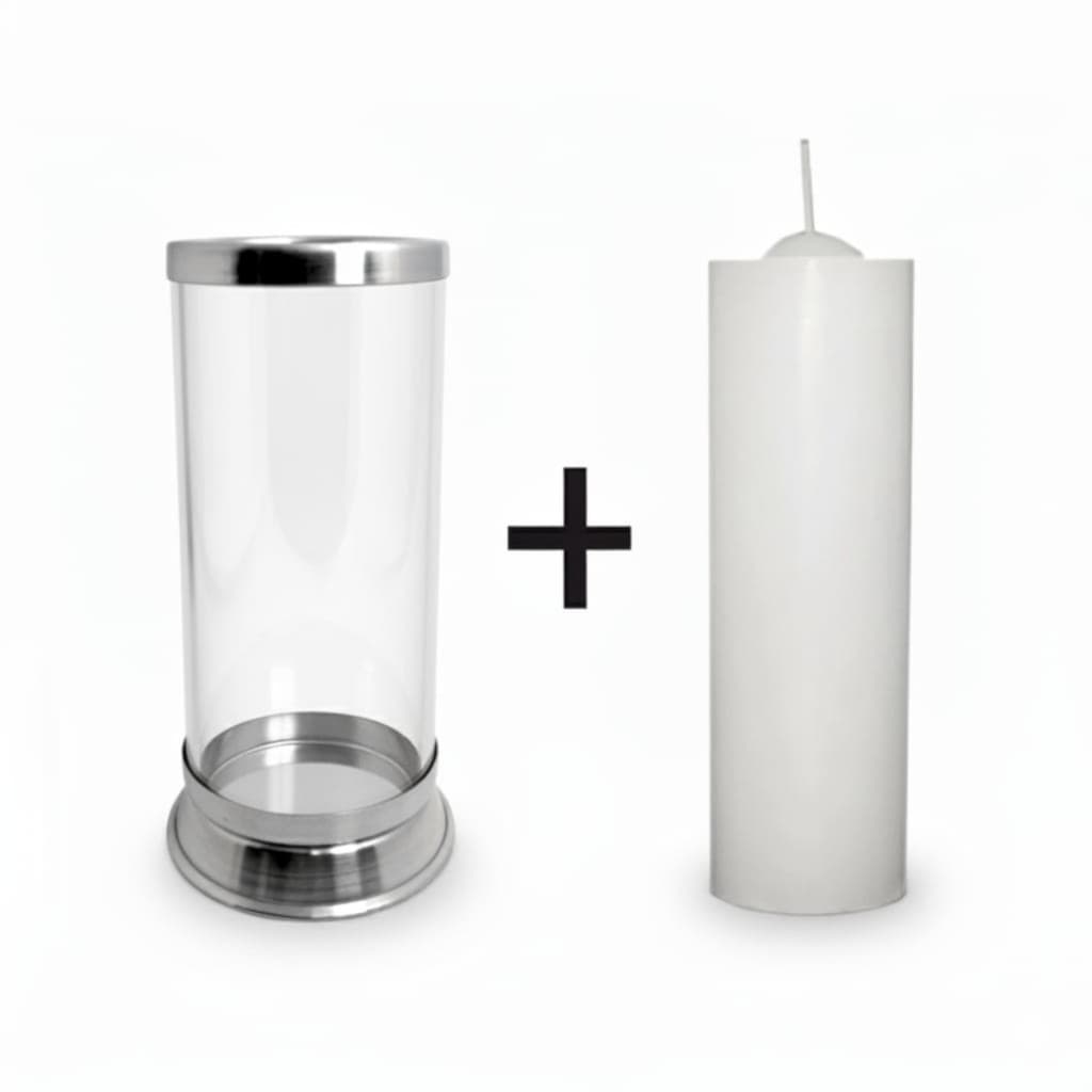 Copo Porta Velas 7 Dias Vidro Alumínio + 1 Vela 7 Dias