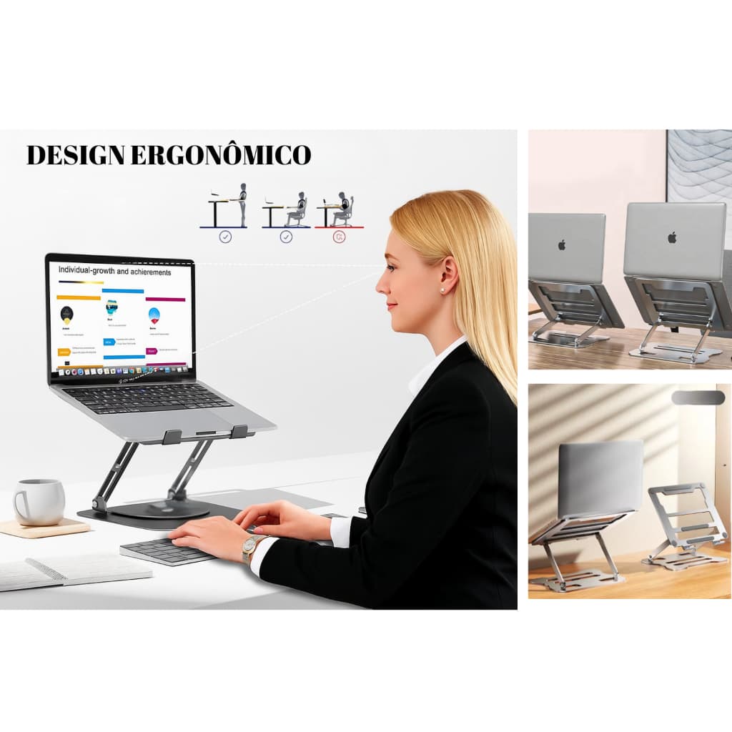 Suporte Notebook Macbook Articulado Metal  Ajustável Portatil Ergonomico