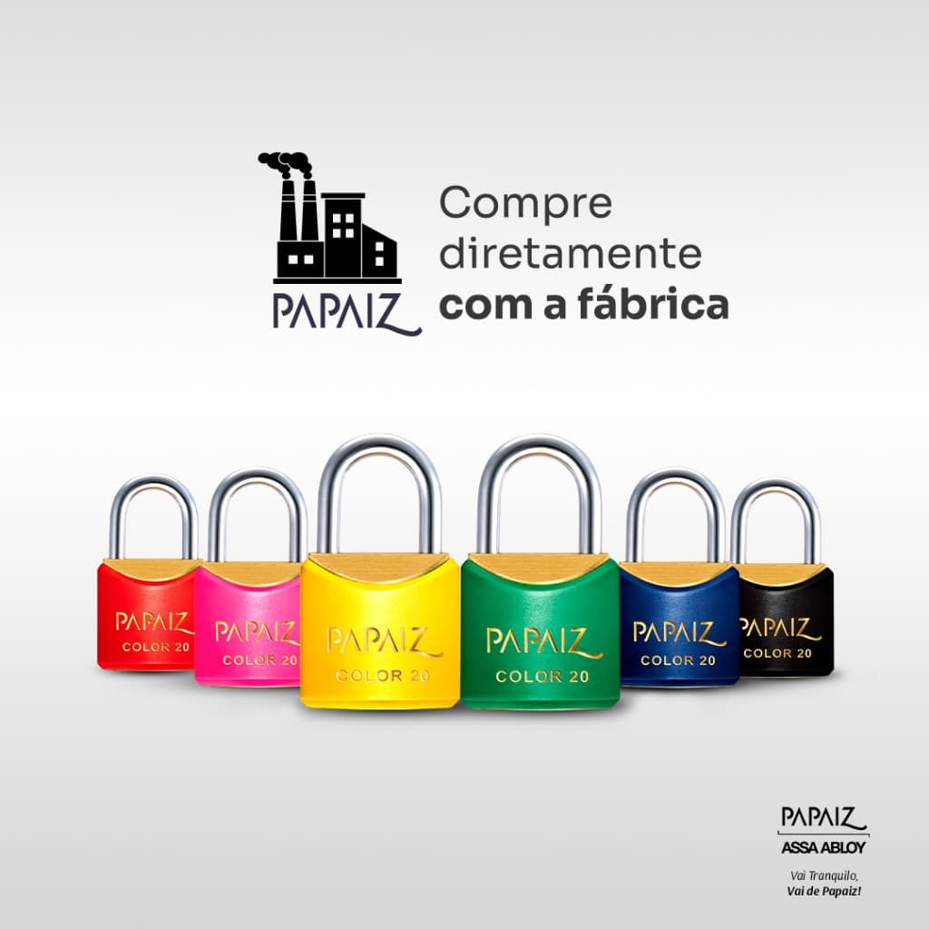 Cadeado Papaiz Colorido com 2 Chaves Resistente e Seguro