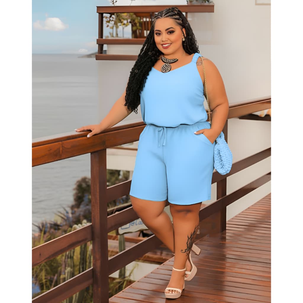Conjuntos Femininos Gordinha Plus Size 44 ao 56 Short Bolso e Regata Lisa Duna Combo Atacado Revenda GG AO G3