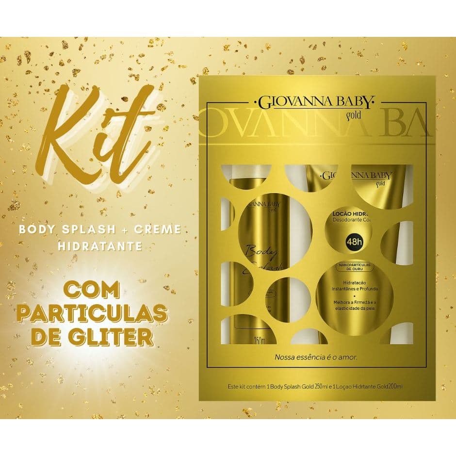 Kit Giovanna Baby Gold Body splash 260ml + Loção Corporal 200ml  Com Gliter - Kit Presente