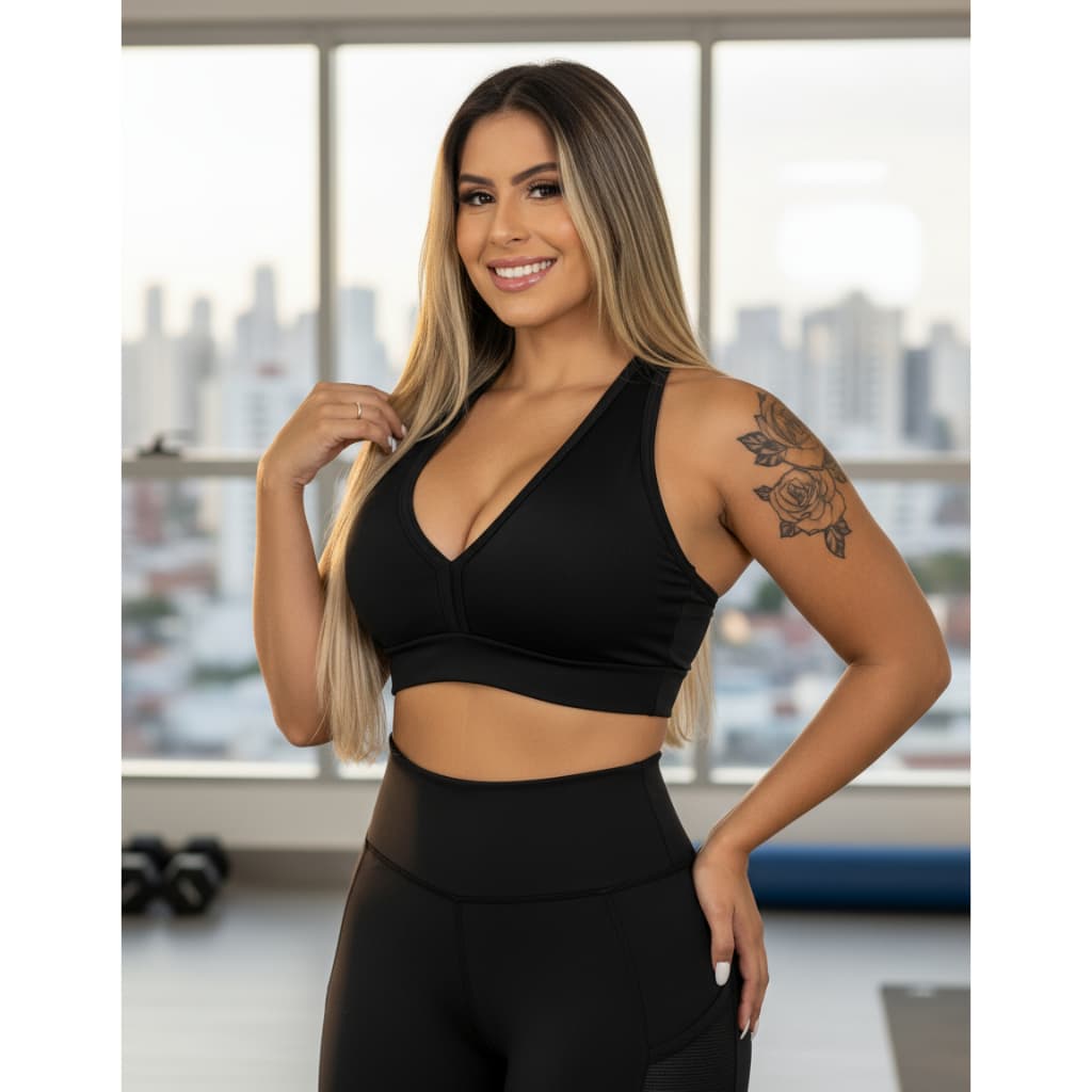 Top Com Bojo Alta Sustentação Corrida Fitness Nadador Zero Transparência