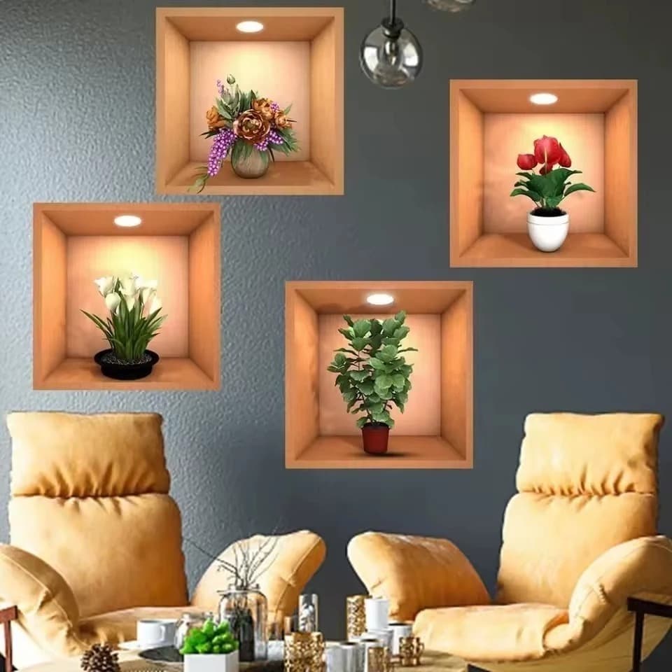 Adesivos 30 CM X 40 CM criativos 3D de plantas verdes decoração parede - FY802641
