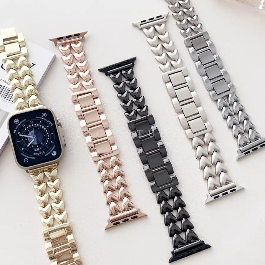 Pulseira Coração De Aço Inoxidável Para Apple Watch 41/40/42/46/44/45/38/49 Menina Watch Séries