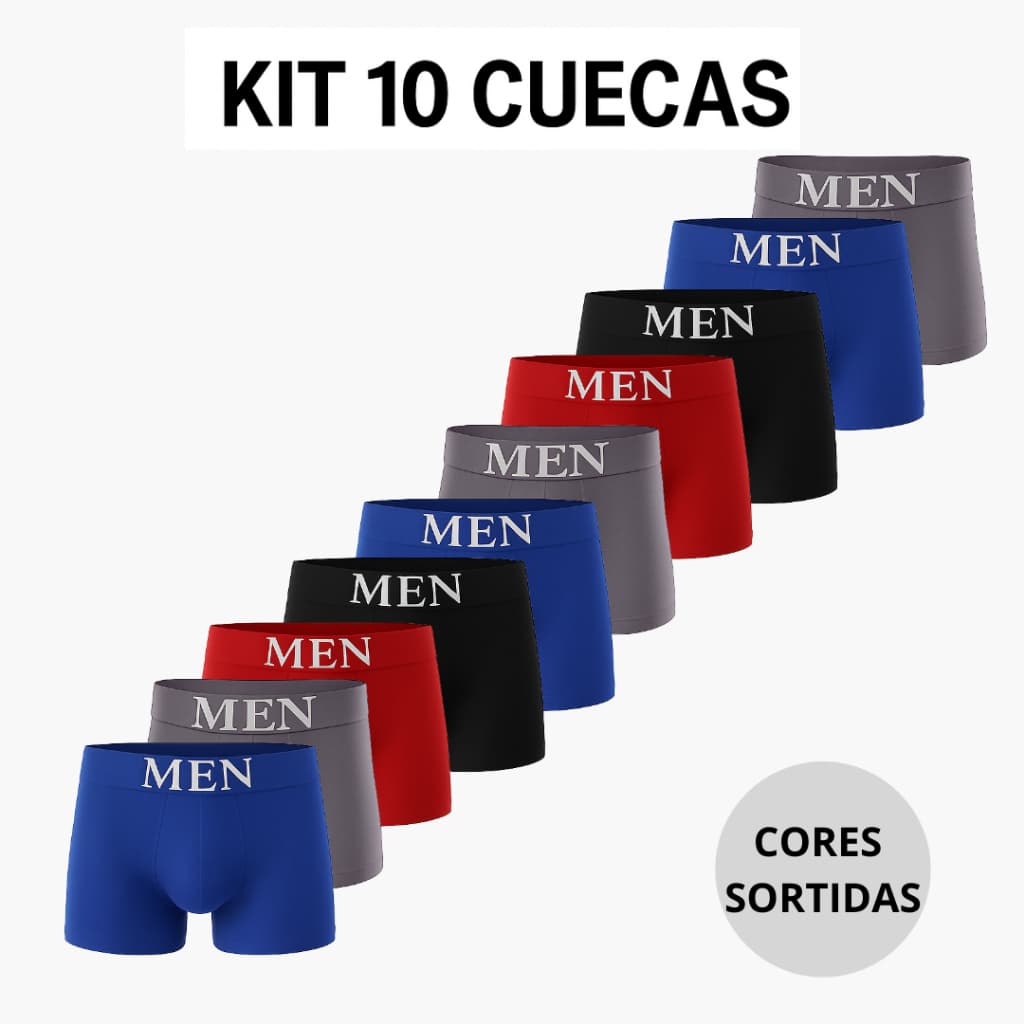 Kit Com 10 ou 4 Cuecas Boxers Premium Masculina Adulto de Microfibra