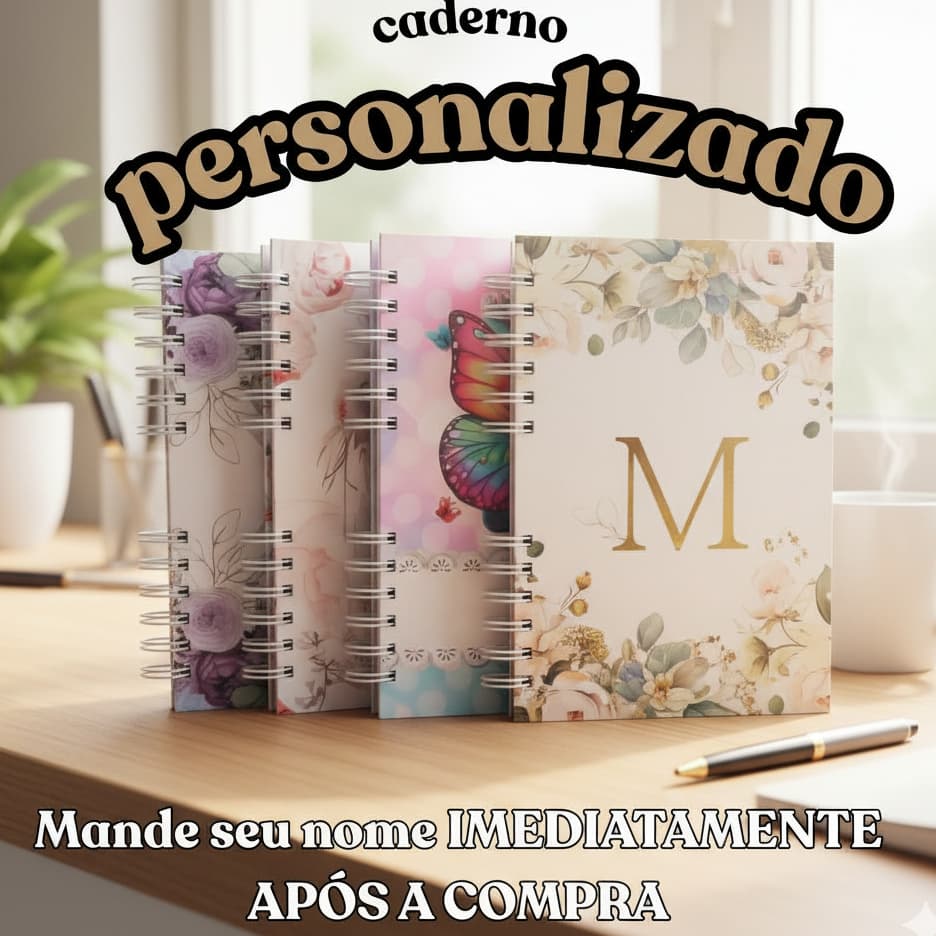 Caderno Personalizado Nome Floral A5 Capa Dura Laminada 100 Folhas 200 Paginas Wireo