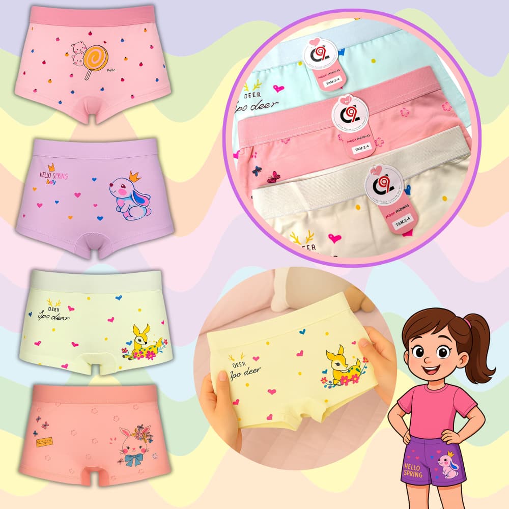 Calcinhas Kit 10 - 6 ou 4 unidades de Calcinhas Shortinho Box Infantil Menina Estampada