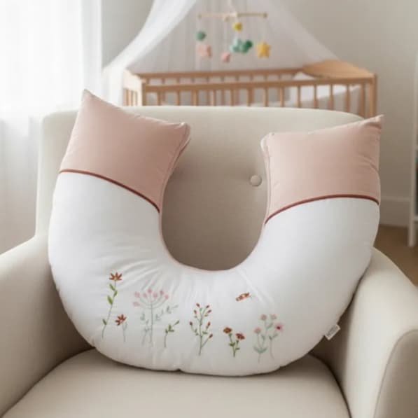 Almofada de Amamentação Essential Percal Floral Rose Menina 100% Algodão Grande