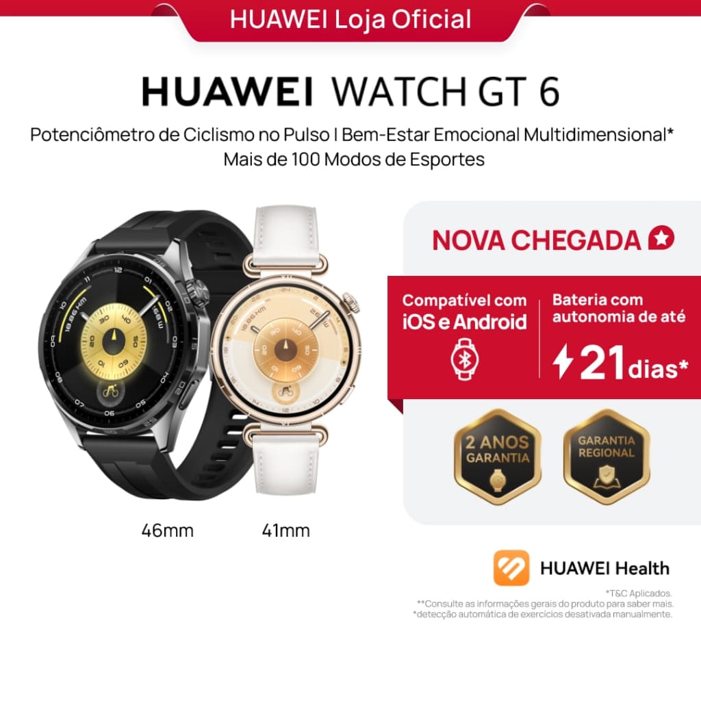 HUAWEI WATCH GT 6 Séries | Smartwatch Relogio | Potenciômetro de Ciclismo no Pulso | GPS Integrado
