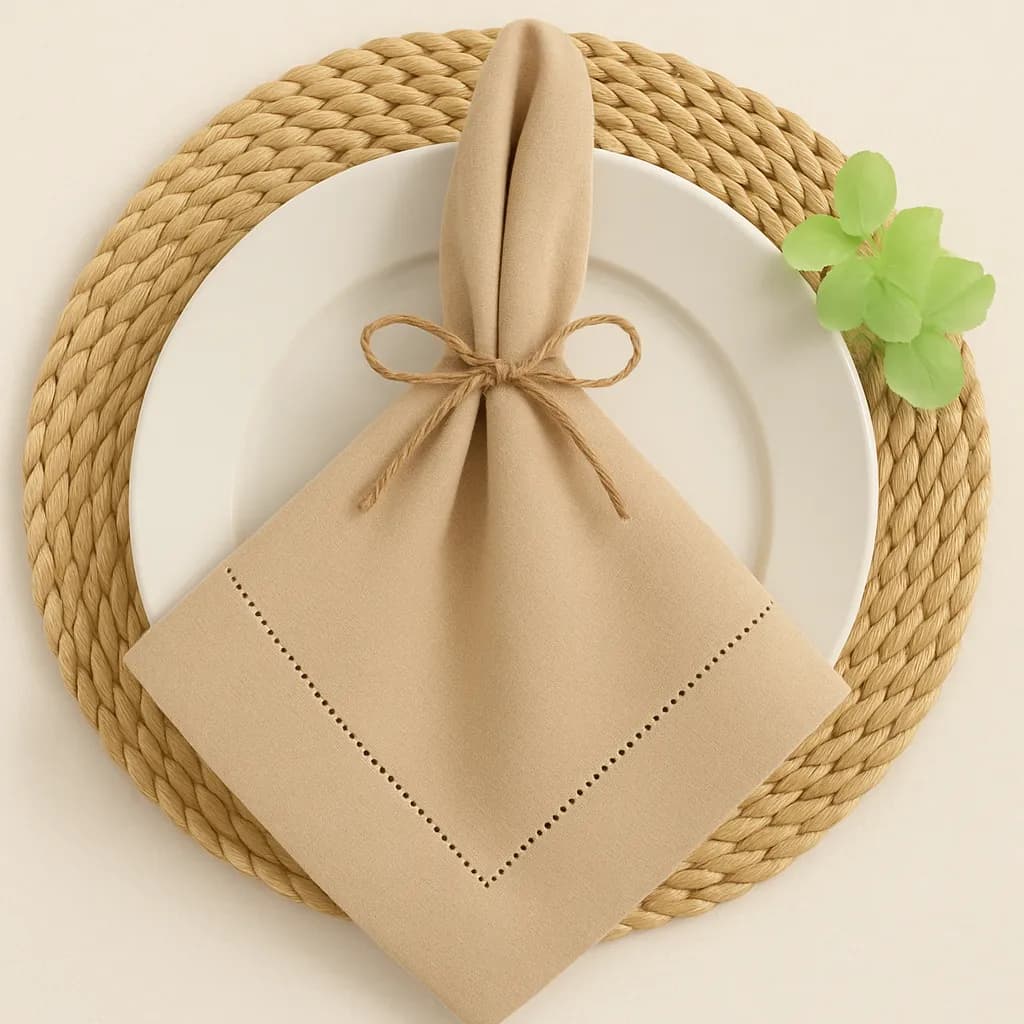 Kit 6 Guardanapos Ponto Ajour 40x40 Bege Mesa Posta Sofisticada