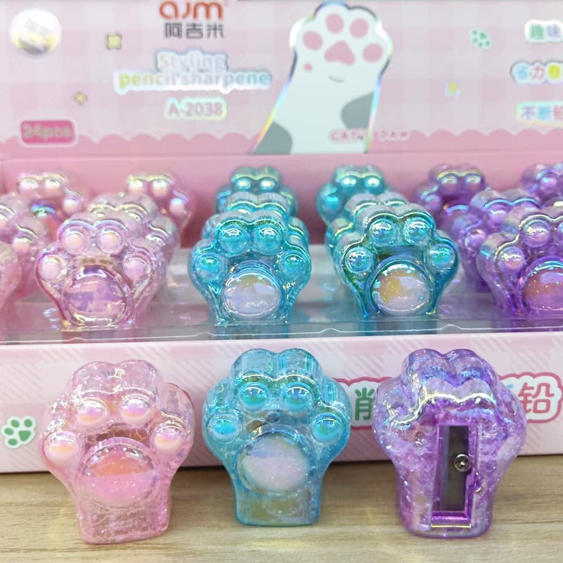 Apontador Garra de Gato de Cristal Effeto Arco Iris Acrilico Brillhante Fofo