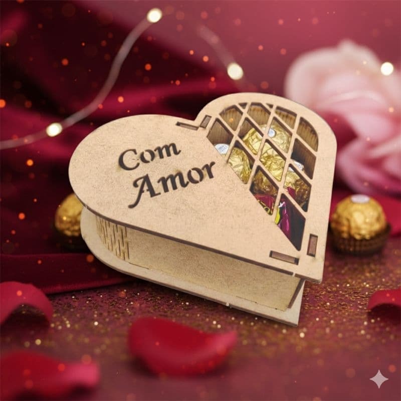 10 Caixas Coração 13 cm Para Bombom Com Amor, Lembrança, Presentes,  MDF - Madeira