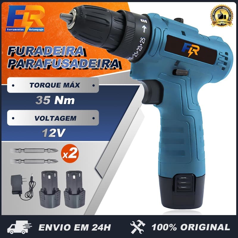 Parafusadeira Furadeira Elétrica Sem Fio 12V Com 2 Bits