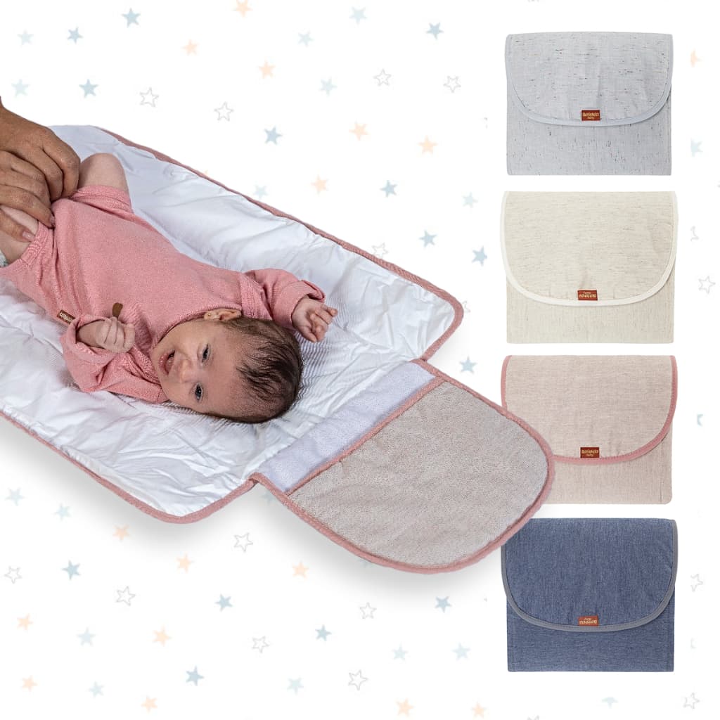 Trocador Portátil Dobrável Linho 100% Algodão Forro Impermeável Com Bolsos