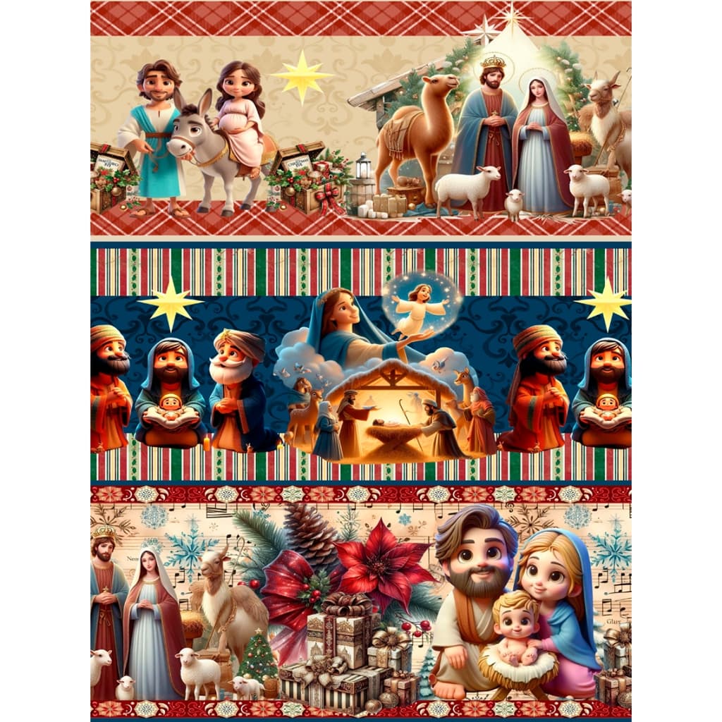 Tecido Tricoline Mista - Barrado Digital - 10 Faixas - 0,50 cm x  1,45 largura -  Varias estampas Natal