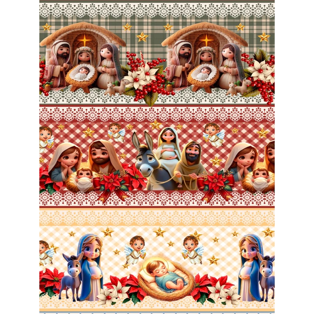 Tecido Tricoline Mista - Barrado Digital - 10 Faixas - 0,50 cm x  1,45 largura -  Varias estampas Natal