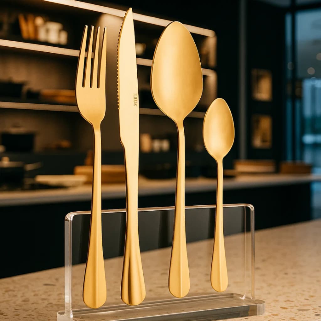 Faqueiro em Aço Inox Positano Dourado 24 Pçs - Lyor