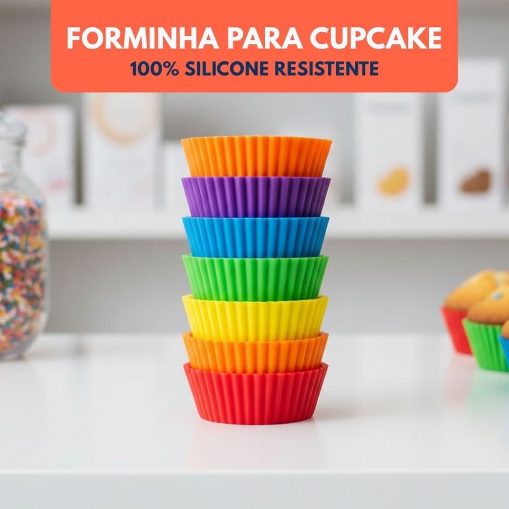 Kit 12/24/36 Forminha Forma Silicone Cupcake 6,5x4,5x3,5cm Antiaderente Reutilizável Forno Airfryer