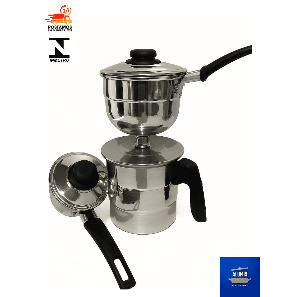 Cuscuzeiro Nordestino Vapor Aluminio Polido 2 Cumbucas