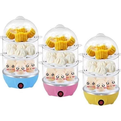 Cozedor Elétrico Multifuncional De Ovo Milho A Vapor De Leite Rápido De Tripla Camada Coze